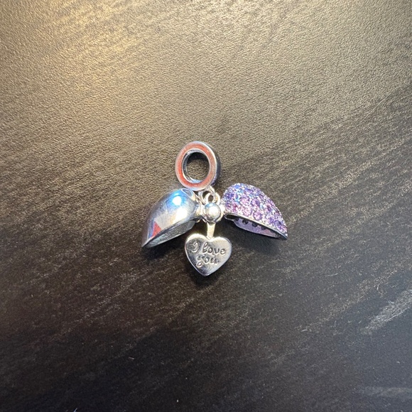 NINGAN "I Love You" Light Purple Love Heart Dangle Charm - Picture 3 of 3
